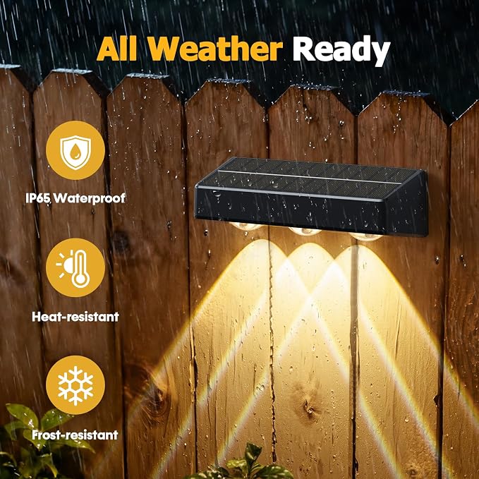 NIORSUN Solar Fence Lights,16 Pack Solars Deck Light,RGB Color,Outdoor Bulb Waterproof Led IP65,Outdoor Fence Light,Power Patio Lamp with Lenses for Outside/Backyard/Railing/Yard(Black)