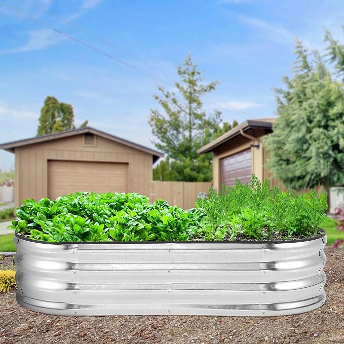 GarveeLife 2 Pcs 4.5x2x1 ft Oval Raised Garden Bed, Galvanized Raised Beds,Open-Ended Base Metal Raised Planter Beds,Planter Raised Boxes for Vegetables, Flowers,Tool-Free Asse,Rubber Edge
