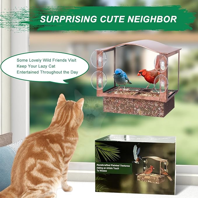 Lilyang Window Bird Feeder, Metal Bird Feeder Window with Wide View, Window Bird Feeders with Strong Suction Cups, Wild Bird Feeders for Bird Watching Presents