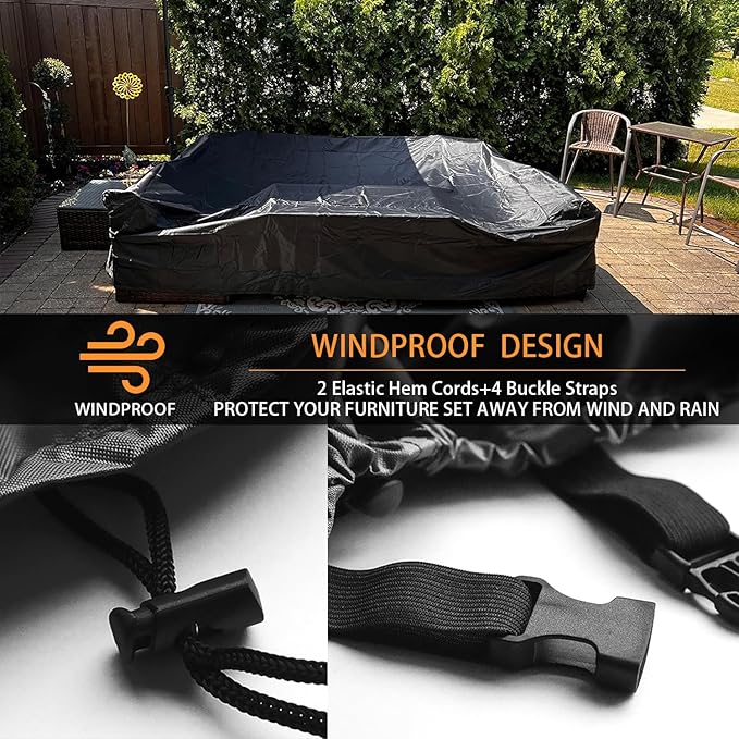 Patio Furniture Covers Waterproof Outdoor Furniture Cover Heavy Duty Outdoor Sectional Sofa Couch Cover Outside Dining Set Table and chairs Covers Heavy Duty 111" L x 58.5" W black