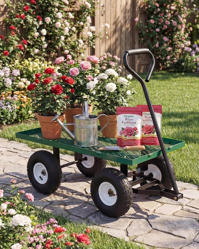 Garvee Versatile Outdoor Utility Cart-400LBS Heavy-Duty, 10" All-Terrain Pneumatic Tires, Easy Maneuverable Lawn Cart with Removable Mesh Panels for Gardening&Landscaping, Green, with Waterproof Liner