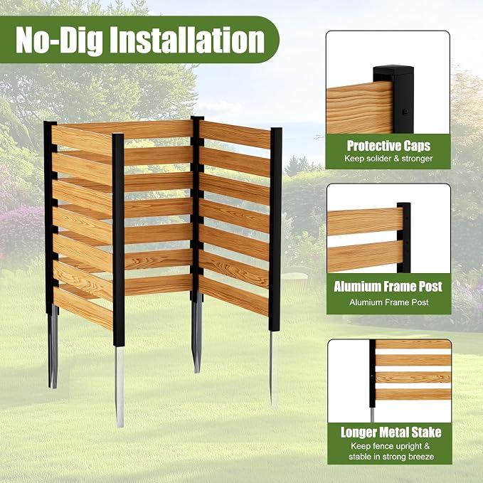 Outdoor Privacy Fence 3P-38''W x 42''H Wood Fence Privacy Screen No Dig Fence Panels, Fencing for Garden Patio Pool Equipment Enclosure Trash Bin Air Conditioner, Privacy Fence Panels Louvered,Black