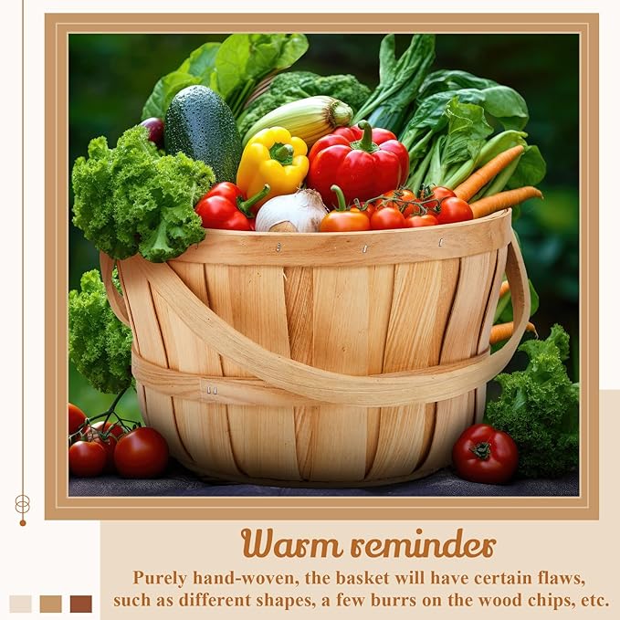 Marsui 16 Pcs Large Wooden Apple Basket 11 x 6.5'' Wicker Fruit Bushel Baskets with Handle for Garden Storage Organizing Farmers Personal or Commercial Use