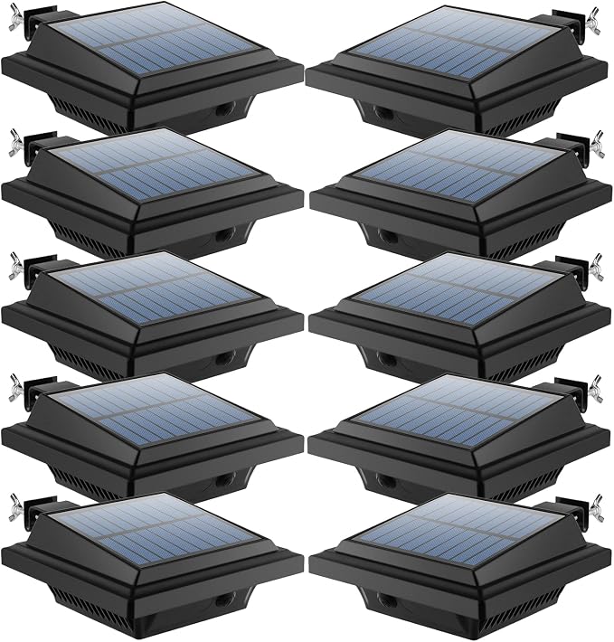 Solar Gutter Lights Outdoor, 40 LEDs Bright Solar Powered led Fence Light Deck Lights Waterproof for Wall, Deck, Fence, Stair, Step and Yard (Black Shell, 10Pack, Warm White)