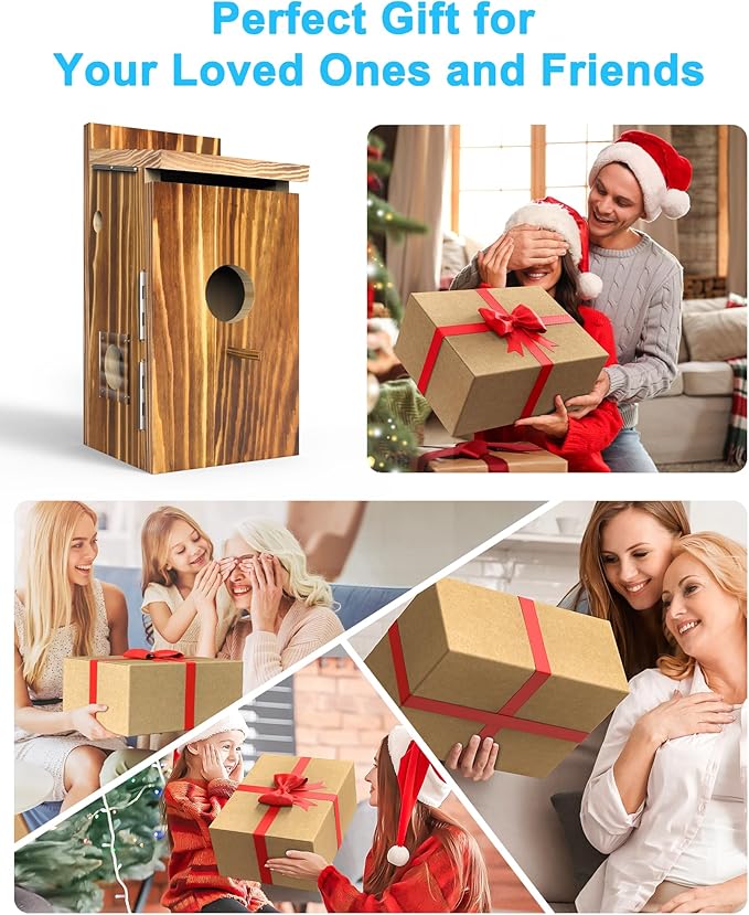 Bird House with Camera Solar Powered,2K HD Wi-Fi Bird Watching, Auto Detect&Notify, Night Vision, APP Control, Birdhouse for Birds Nesting, Wooden Birdhouse with Cam Inside (Include Pole)