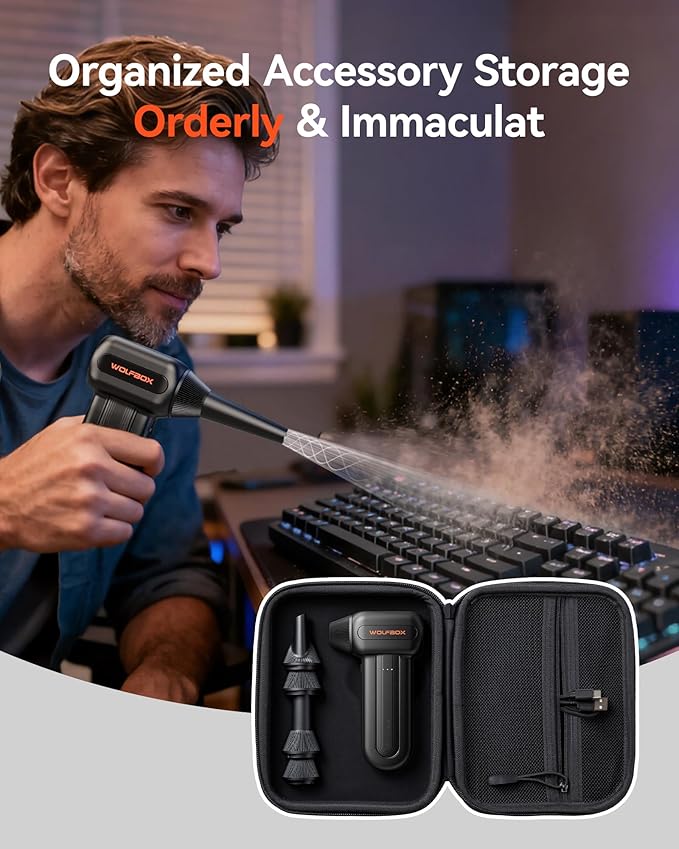 WOLFBOX Hard Carrying Case for MF60/MF70 Electric Air Duster [CASE ONLY, Device Not Included], Shockproof Travel Storage Bag for Compressed Air Blower & Accessories, Splash-Proof