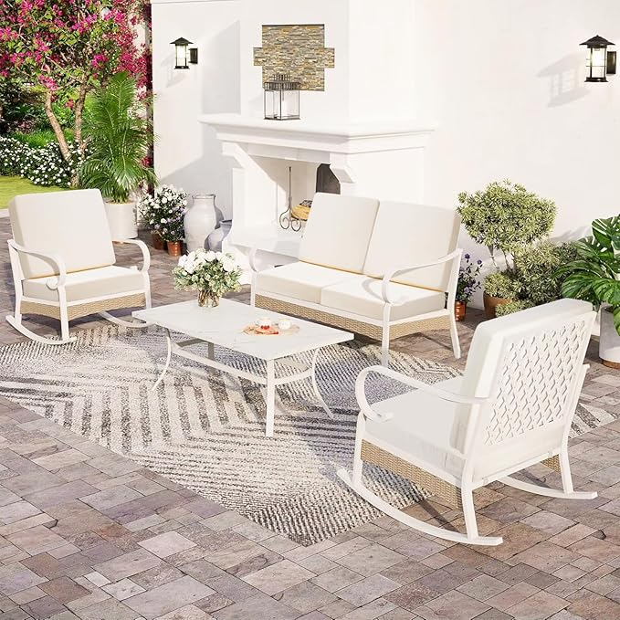 Deep Seat Patio Cushions Set, 22x22 Inch Waterproof & Fade Resistant Outdoor Chair Cushions, Thick Padded Replacement Sofa Cushions for Garden Yard Furniture