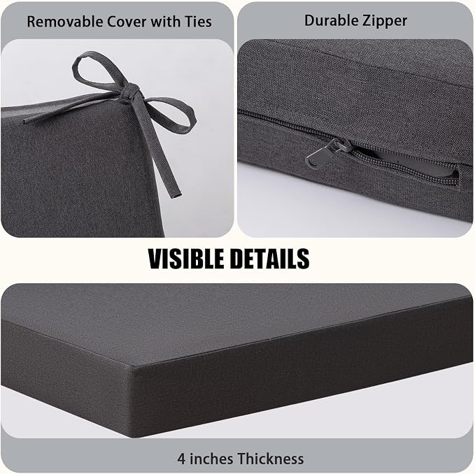 idee-home Outdoor Chair Cushions for Patio Furniture, Outdoor Seat Cushion | Waterproof Couch Hampton Bay Deep Seat Replacement Chair Cushions for Garden Backyard Deck 28.5 x 28.5