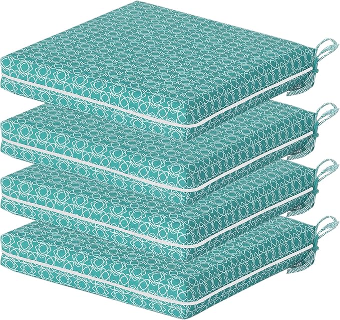 COZYVIDA Outdoor Chair Cushions Set of 4, 20"x20" Square Seat Pads with Tie Straps and YKK Zippers, 30D High-Density Foam, Water-Resistant Fabric,UV-Resistant 1000+ Hrs