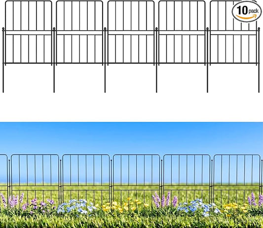 ShopLaLa Decorative Garden Fence (10 Panels) 12.5in(L) x 16.5in(H) Black Metal Wire Fencing, Rustproof Animal Barrier for Dogs, Flower Bed Edging Fences for Yard Patio Classic Outdoor Decoration