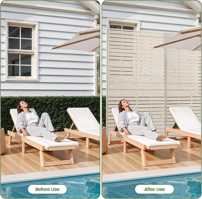 Outdoor Privacy Screen 72" H HDPE Decorative Freestanding Privacy Panel, Sandblasting Louvered Privacy Screens with Stand, Weather-Resistant Panel for Patio, Balcony, Backyard(6 Panels)