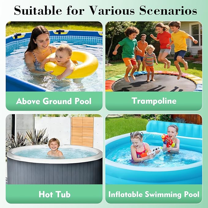14Ft Round Pool Cover for Above Ground Pools, Safety Solar Pool Covers with Reflective Strips, Rope and Luminous Nails, Upgraded Thicker Oxford, PU Tarp Snug, UV Protected, Windproof, Tear Resistant