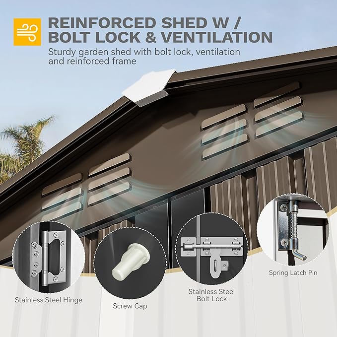 DWVO 6x4ft Small Tool Storage Shed, Lockable Doors, and Sloped Roof, Oversized Steel Outdoor Storage Shed for Garden, Patio, Garage, Backyard, Lawn - Brown