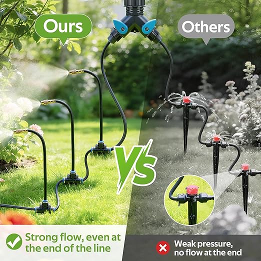 HIRALIY 360° Adjustable Drip Irrigation System 164FT with Timer, 1/4" Tubing and Adjustable Copper Nozzles, Automatic Atomizing Watering Kit for Garden, Yard, Lawn, Greenhouse & Potted Plants