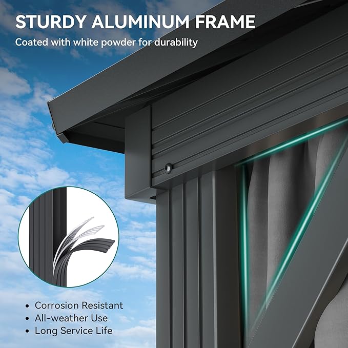 YITAHOME 12x16ft Hardtop Gazebo with Nettings and Curtains, Heavy Duty Double Roof Galvanized Steel Outdoor Combined of Vertical Stripes Roof for Patio, Backyard, Deck, Lawns, Gray
