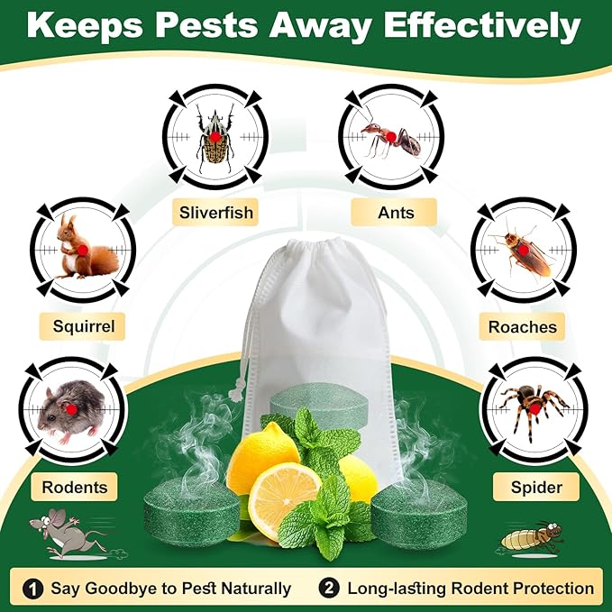 32PCS Mouse Rodent Repellent, Natural Mouse Repellent Peppermint Oil for Mice, Rats, Squirrels, Spiders and Pests, Keeps Pests Away Effectively from Garden & Home (Peppermint)