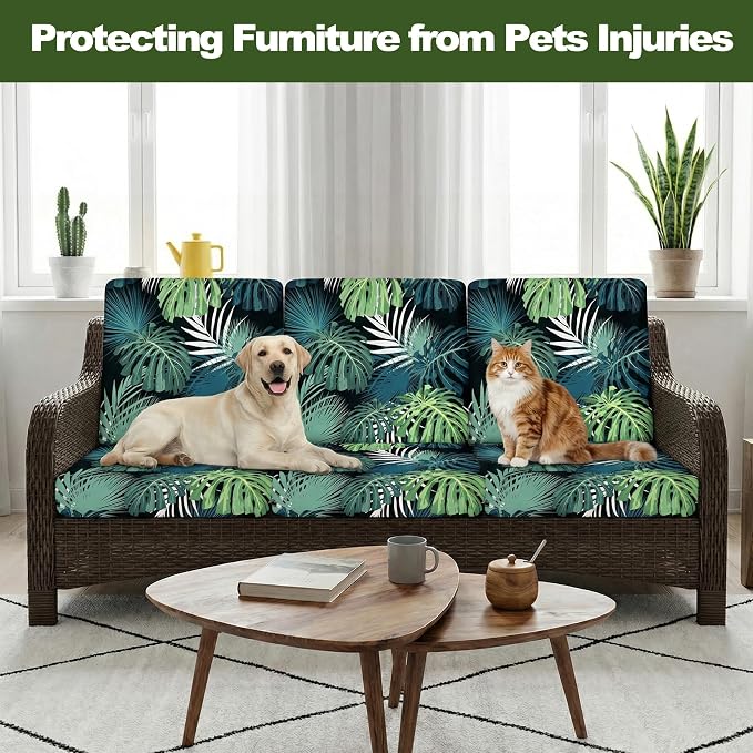 CALBODE 12 Pcs Stretch Outdoor Seat Cushion Covers, Washable Chair Seat Cover for Patio Furniture Cushions Soft Indoor and Outdoor Couch Cover Replacement (Greenery, Cover Only)