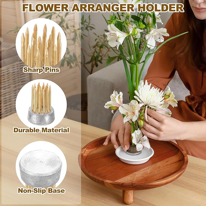 PATIKIL 8 Pcs Floral Frogs Kenzan, 0.6 Inch Round Brass Steel Flower Arrangement Holder, Arranger Pin Fixed Tool for Vase Centerpiece, Wedding, Home Decoration, Brass/Silver