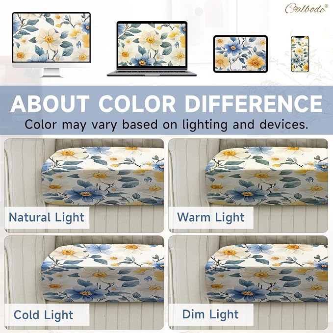 CALBODE 14 Pcs Stretch Outdoor Seat Cushion Covers, Washable Chair Seat Cover for Patio Furniture Cushions Soft Indoor and Outdoor Couch Cover Replacement (Spring Bloom, Cover Only)