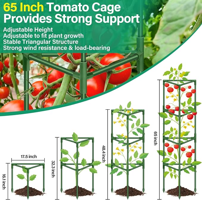 Legigo 6 Pack 65 Inch Tomato Cage for Garden, Heavy-Duty Tomato Trellis Plant Support Stakes, Adjustable Garden Trellis Plant Cage for Climbing Plants Peppers Outdoor Raised Garden Bed and Vegetables