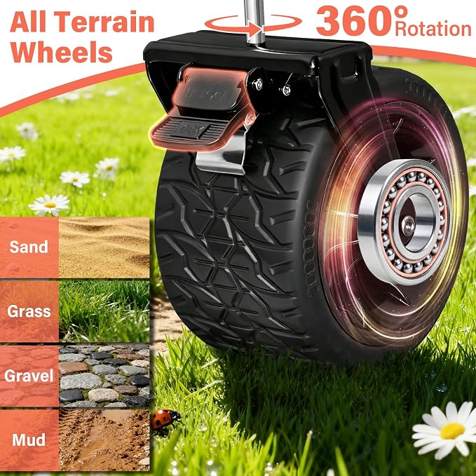 Collapsible Wagon Cart with All-Terrain Wheels - Folding Utility 600LBS Heavy Duty Wagons Carts for Grocery Sports Garden Shopping Camping Fishing (Black, 220L)