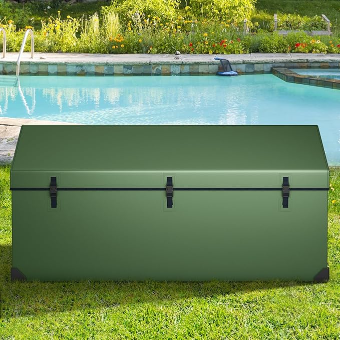 Goplus Outdoor Storage Box, 174 Gallon All Weather Outside Storage Container w/Convenient Handles & Breathable Mesh Vent, Large Waterproof Tarpaulin Deck Box for Poolside, Garden, Yard, Camping, Green