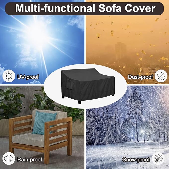 PureFit Outdoor Couch Cover Waterproof Patio Sofa Furniture Covers, 2-Seater Outdoor Loveseat Cover with Air Vent and Handles, 60W x 35D x 35H Inches, Black