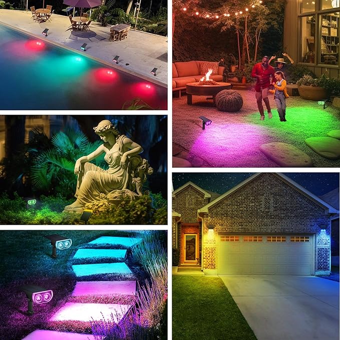 Linkind Solar Lights Outdoor StarRayS, Color Changing Solar Spot Lights, IP65 Waterproof Solar Spotlights for Landscape Garden Pathway Walkway (Multicolor, 6 Pack)