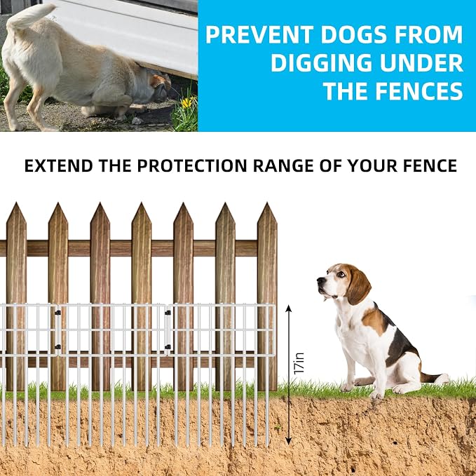 10 Panels Garden Fencing Animal Barrier, 17in (H) X 10.8ft (L) Dog Dig Fence Barrier, 1.25in Gap Rustproof Metal Garden Fence, Ground Defense Border Fencing for Outdoor, Yard, Patio, White