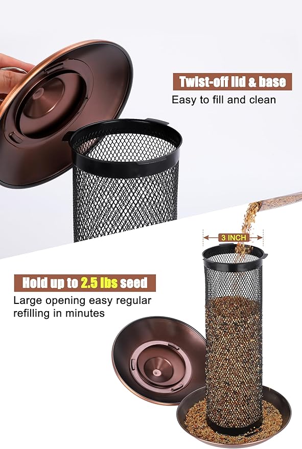 Gtongoko Finch Bird Feeders for Outdoors 2.5 LB Capacity Squirrel Proof Metal Mesh Tube Bird Feeders Thistle & Nyjer Seed Hanging Feeder, Copper, 1 Pack