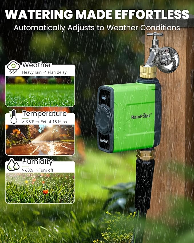 RAINPOINT WiFi Water Timer for Garden Hose, WiFi Sprinkler Controller, Smart Hose Timer Valve, Automatic Drip Irrigation System/Rain Delay for Garden/Lawn/Yard (Brass Inlet, WiFi Gateway)