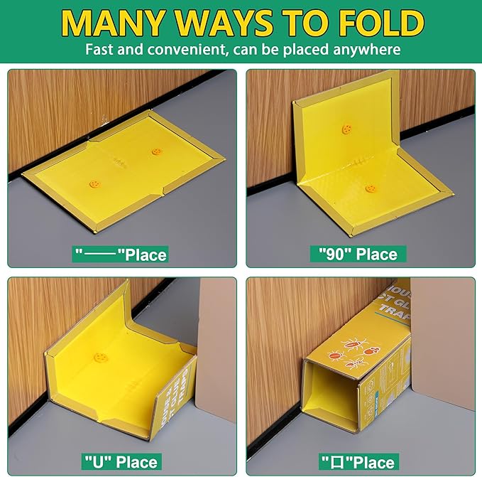 12 Pack Sticky Mouse Traps, Sticky Traps for Rats Mice Rodents Snakes No Touch Indoor Mouse Traps for Home Kitchen Garage Attic Basements, Easy to Set, Yellow