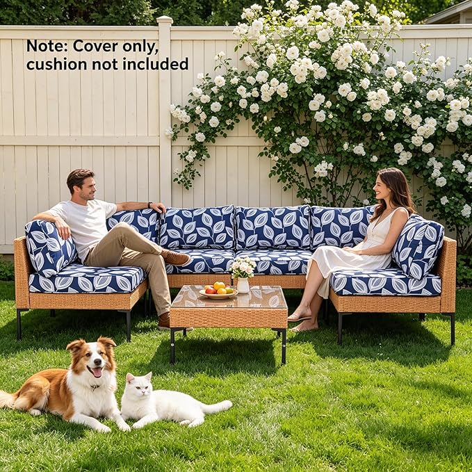 14 Piece Outdoor Patio Cushion Covers Replacement Waterproof with Zipper for 6-Seater Sectional Couch Chair Patio Furniture Conversation Sofa Seat Cushions Slipcovers Set, Only Cover