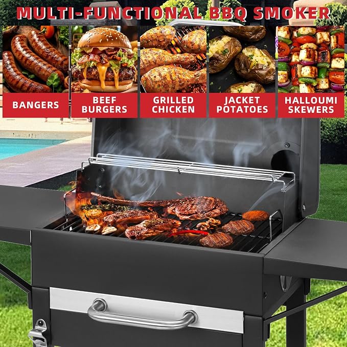 Kendane Charcoal Grill with Side Shelf, 353 Sq.Inch Cooking Area,Large Smoker Barbecue Grill with Warming Rack,Outdoor BBQ Grill with Charcoal Tray for Yard, Camping, Picnic