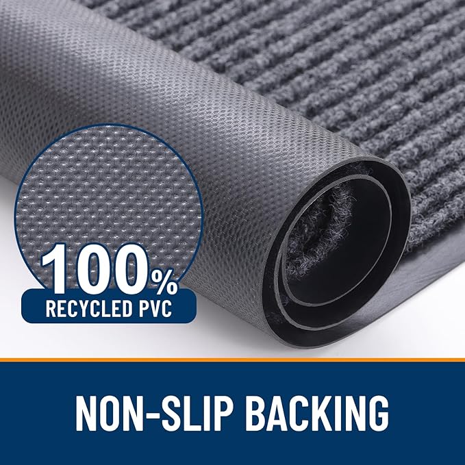 OLANLY Front Door Mat Indoor Outdoor Entrance, 2-Pack 59 x 23 Inch, Waterproof Heavy Duty Doormat, Fade Resistant, Low Profile, Easy Clean Patio Porch Welcome Floor Mats for Entry, Grey