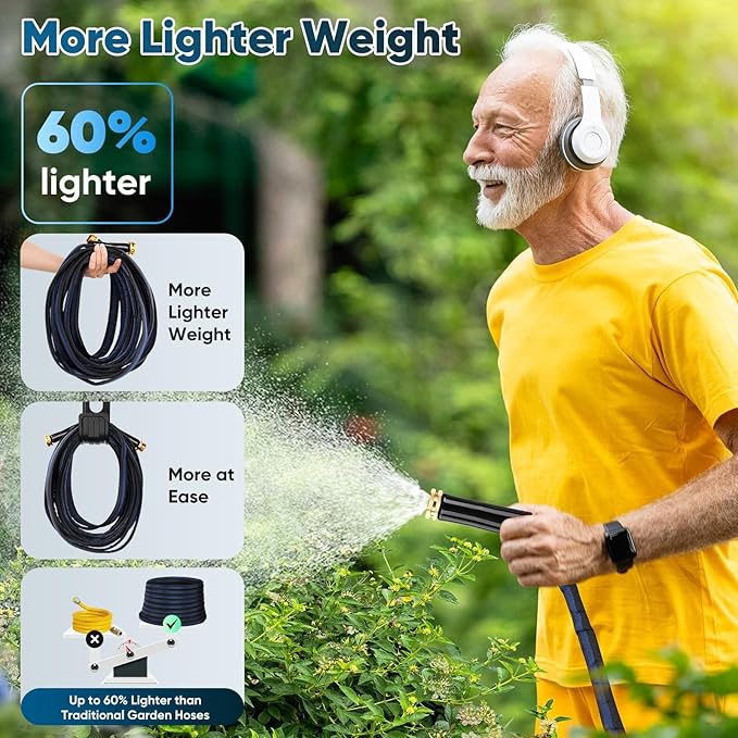 Garden Hose 100ft, Non-Expanding Water Hose, 8 Function Nozzle, Flexible Ultra-Light, Anti-Kink, Wear-Resistant, Portable, Easy Storage, Hose with 3/4 for Outdoor, Garden, Yard, Black Dark Blue
