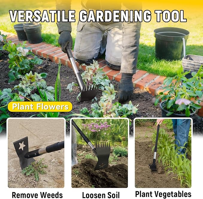 Weed Puller Tool with Long Handle 68", 2-in-1 Manual Weeds Remover, Heavy Duty Weed Rake and Garden Hoe Combo, Stand Up Weeder Uprooting Weeding Pull Tool for Garden Yard Lawn Patio
