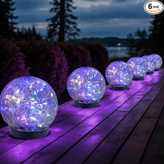 JKIMK Solar Globe Lights Outdoor Waterproof-Solar Balls Garden-Cracked Glass Ball Solar Lights Outdoor-Solar Orbs Outside-Outdoor Decorations Patio & Yard Lawn Backyard Decor