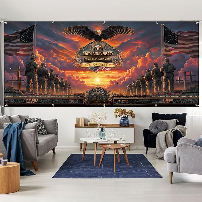 7 * 16FT Eagle flag Garage Door Cover Decorations Independence Day (250th Anniversary Garage Door Banner for Outdoor Indoor Patriot Party Photography Backdrop