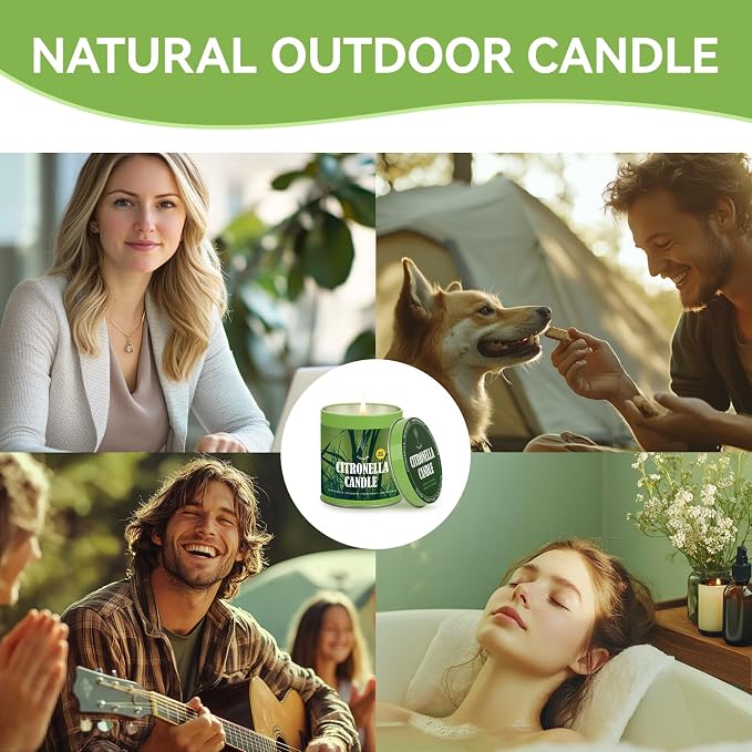 Citronella Candles Outdoor Set, 6 Pack Jar Candle for Patio Camping Backyard Picnic, Infused with 5 Plant Essential Oils, 9 Oz Non Toxic Candles, Scented Candles Sets Gifts for Men Women