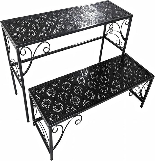 2 Tier Metal Plant Stand, Ladder Flower Pot Holder Plant Stands, Stackable Heavy Duty Tall Plant Shelf Flower Pot Holder for Patio Garden Corner Balcony Living Room (2 Tier H24.4 In-Black)