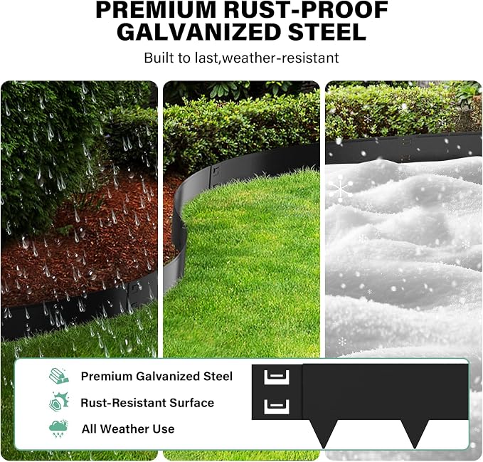 Galvanized Steel Landscape Lawn Edging 40 Inch Strips, Steel Edging 5 Inch Depth,6-Pack Black Bendable Metal Landscape Edging,Metal Edging for Landscaping (20FT Total Length)