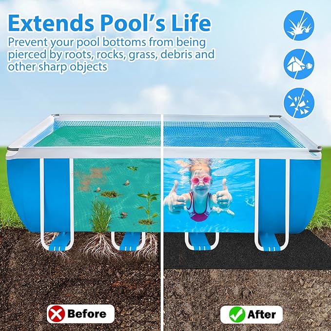 Thickened Pool Liner Pad for Above Ground Pool, 18’x 9’ Rectangle Under Pool Mat Padding, Pool Ground Pad Mat Under Pool for Pool Bottom, Prevent Punctures, Extend Liner Life