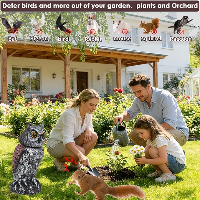Fake owl Statue Decor, Fake Owls Waterproof for Garden Plant Orchard, Plastic owl Decor for Outside Indoor Home Patio Garden Yard Home Outdoor Decor