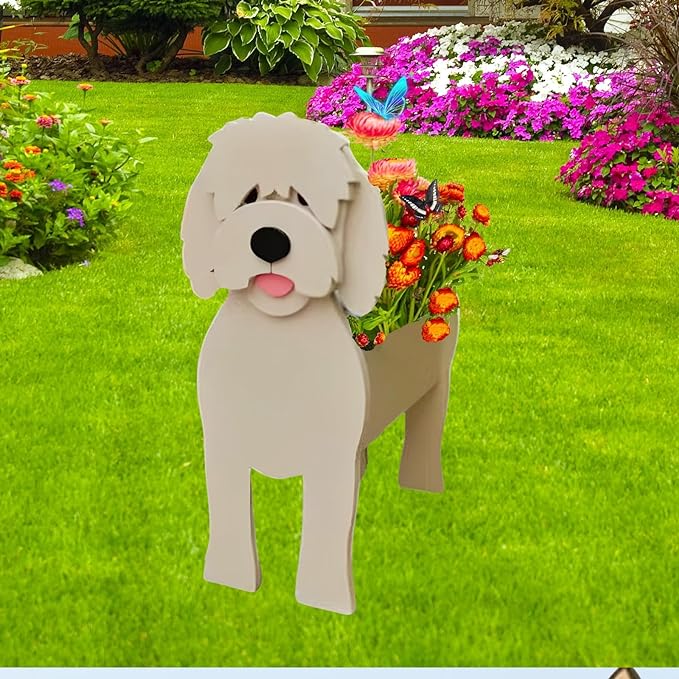 Golden Doodle Dog Planter Plant Pots,Cute Large Dog Flower Planter,Gifts for Pet Lovers,Unique Animal Plant Pots,Office,Indoor Outdoor Garden Decor(9.84 * 9.06 * 17in)