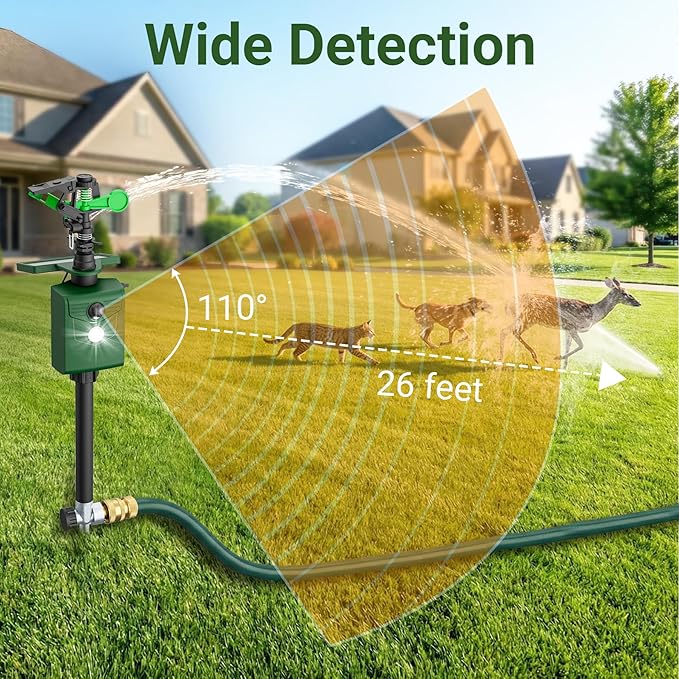 Solar Motion Activated Sprinklers for Animal Deterrent 1 Pack Cat Repellent Animal Sprinkler Repeller with Motion Sensor Flashing Lights Deer Rabbit Bird Squirrel for Yard Lawn Farm Backyard