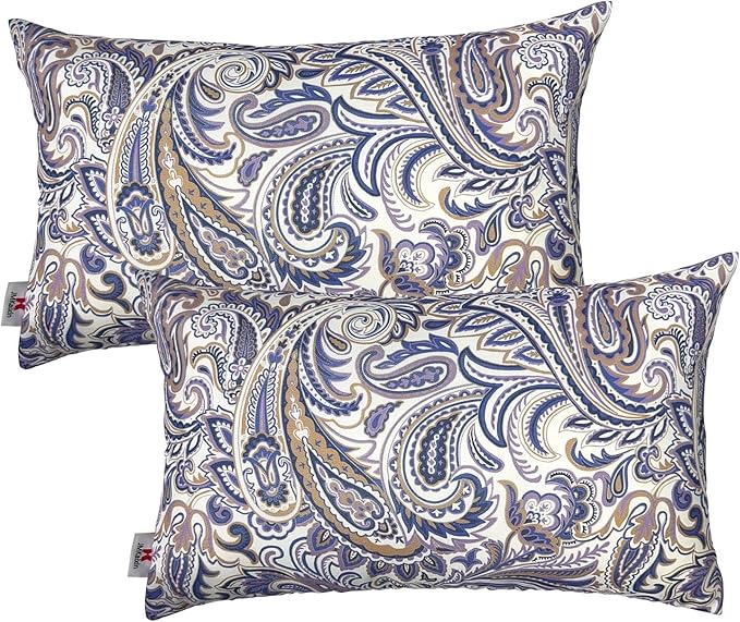 Pack of 2 Patio Lumbar Pillows, 12"x20" Fade Resistant Outdoor Waterproof Lumbar Pillow with Inners, Decorative Garden Lumbar Cushions for Home Patio Terrace Sofa Use