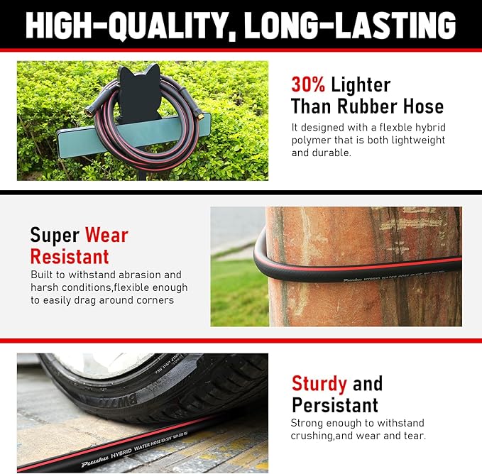 Short Garden Hose 10ft x 5/8", NON-EXPANDABLE Heavy Duty Premium Flexible Water Hose, No Kink, Leakproof, Lightweight Hybrid Hose with Male to Female Fittings for Household&Backyard