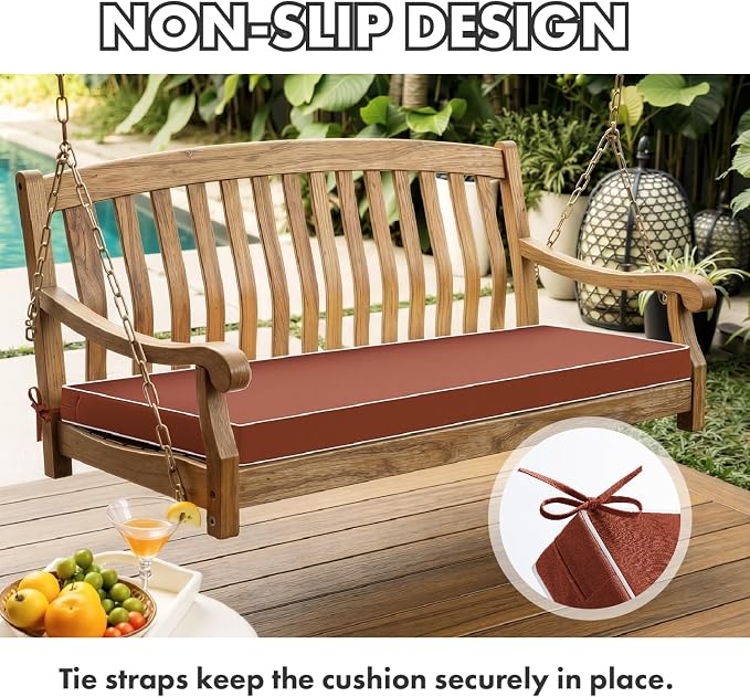 MIULEE Burnt Orange Outdoor Bench Cushion 48x18x3 Inch Waterproof 3-Year Color Fastness Patio Furniture Cushions for Porch Swing, Garden Bench Sofa Couch with Adjustable Ties No Slip Design