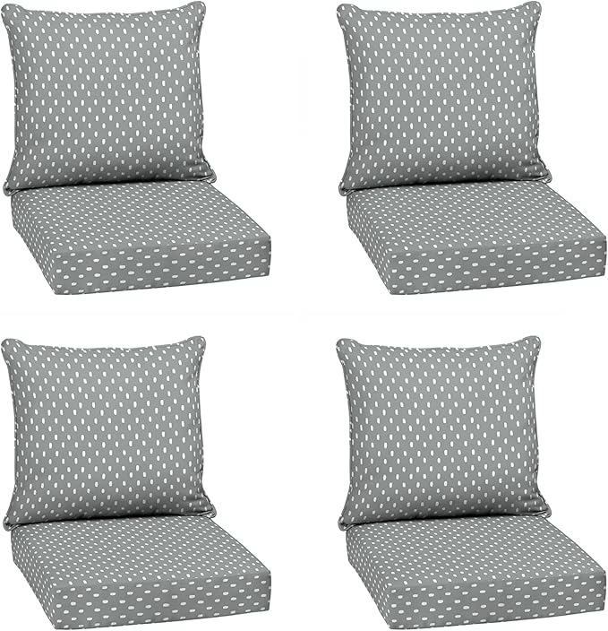 Arden earthFIBER Outdoor Deep Seat Cushion Set (4-Pack), 24 in x 24 in, Weather-Proof, Rain-Proof, Fade Resistant Patio Cushion for Chair, Sofa, and Couch Stone Grey Dot